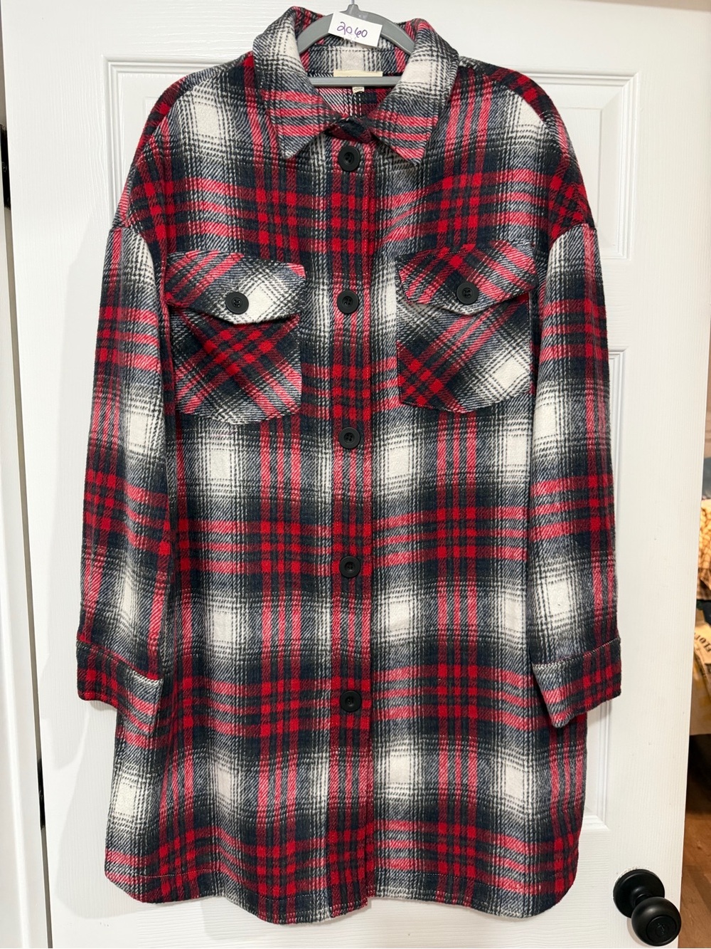 ee:some Red Black & Cream Plaid Longline Shacket Medium